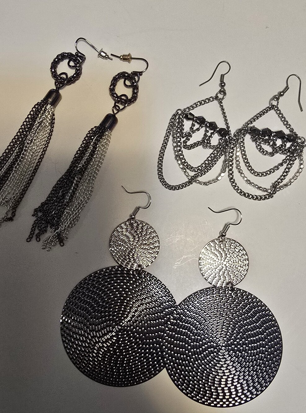 3 Pairs Womenβs Silver-Tone Statement Earrings